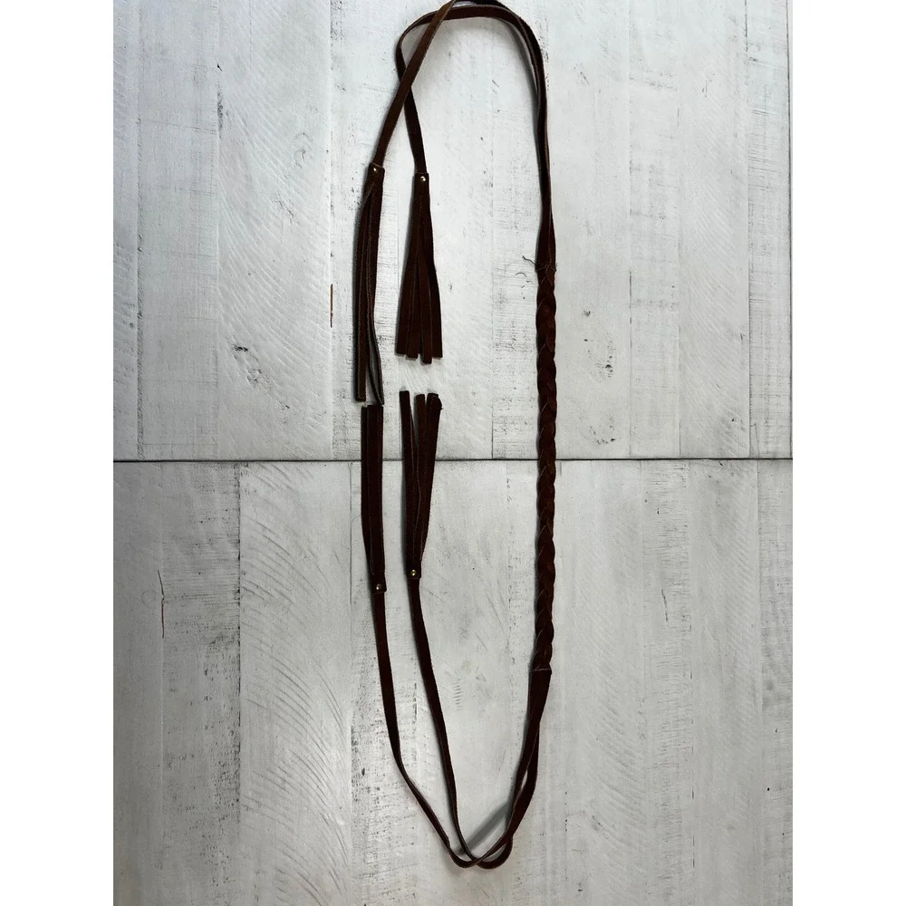 Brown Braided Suede Leather Wrap Belt with Fringe Tassels Boho Western Festival